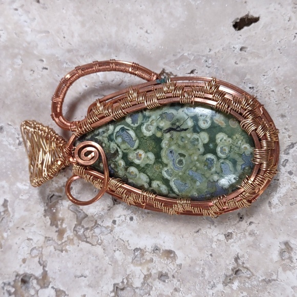Copper Wire Wrapped Stone Pendant - Picture 1 of 4